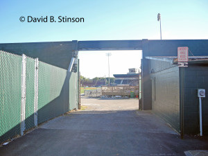 View of Municipal Stadium through Center Field Gates Near Parking Lot to Stadium Grill and Tavern, Hagerstown, Maryland