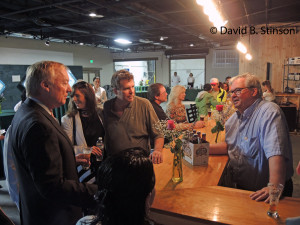 Comptroller Peter Franchot Talks With  J. Albert Hollis, III, and Richard O'Keefe, at Grand Opening of Peabody Heights Brewery Tasting Room