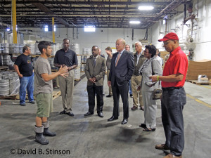 Eli Breitburg-Smith, Brewer, Leads a Tour of the Peabody Heights Brewery for Dignitaries, including Comptroller Peter Franchot, Baltimore Orioles Minority Owner Wayne Gioioso, Sr., Delegate Mary Washington, and Lt. Governor Boyd Rutherford